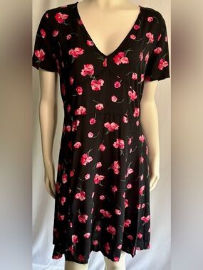 GAP Black Midi Dress with Pink Floral Print